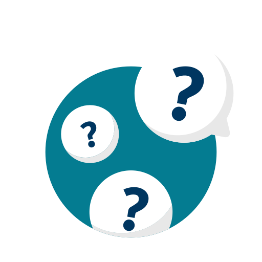 graphic of a circle with three chat bubbles containing question marks inside